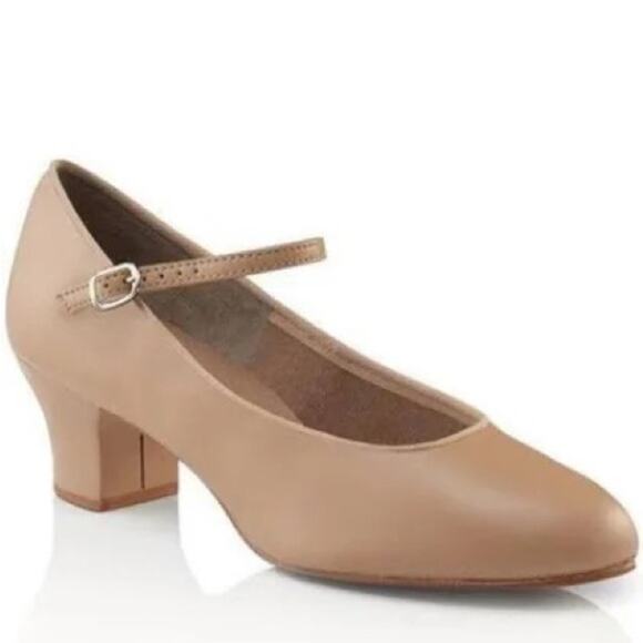Capezio 459 Jr. Footlight Suede Sole Caramel Tan Character Dance Shoes Girl's 4M - Picture 1 of 7